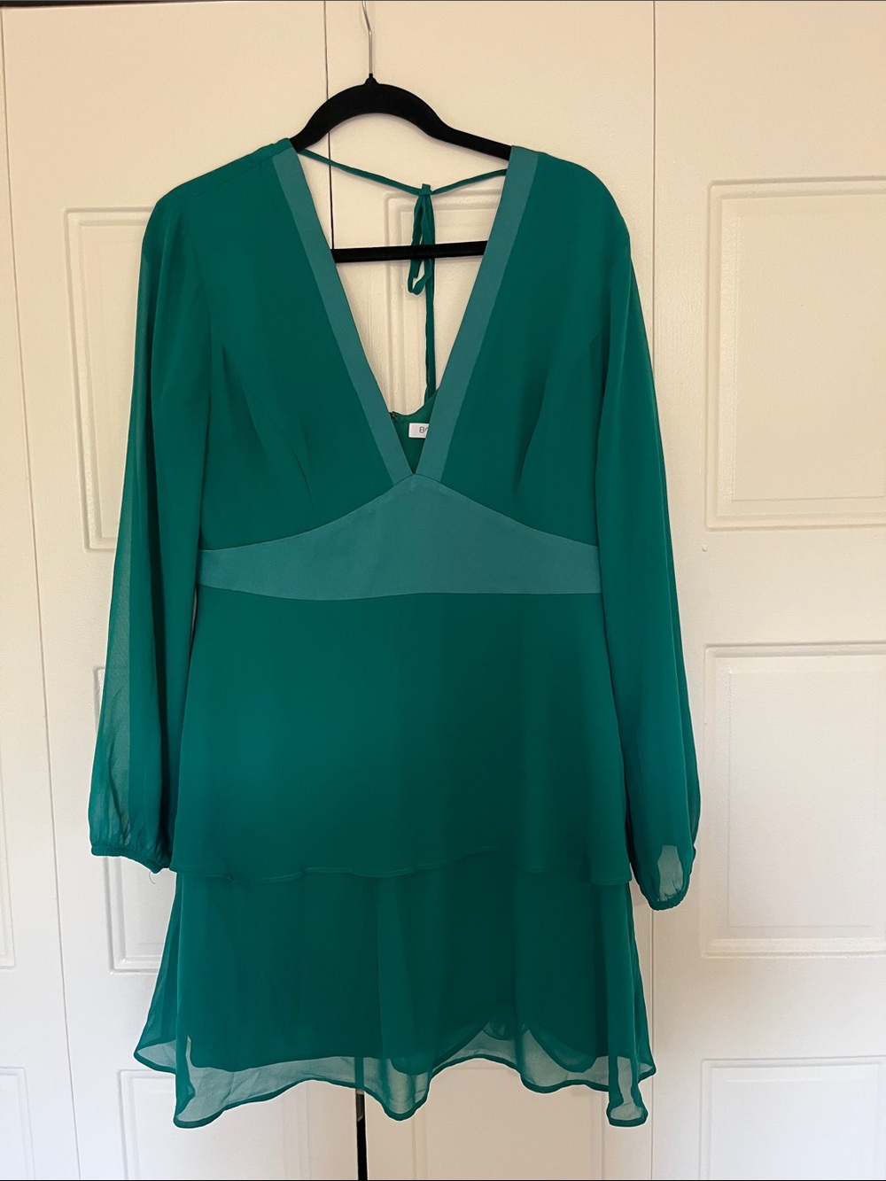 BCBGeneration Teal V-Neck Long Sleeve Layered Chiffon Dress